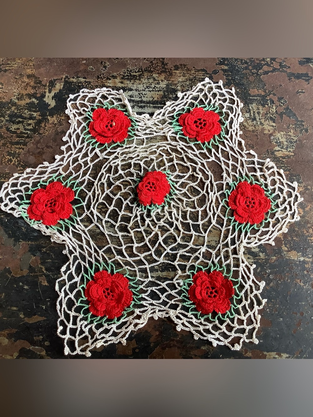 VTG Rose Hand Crochet Doily